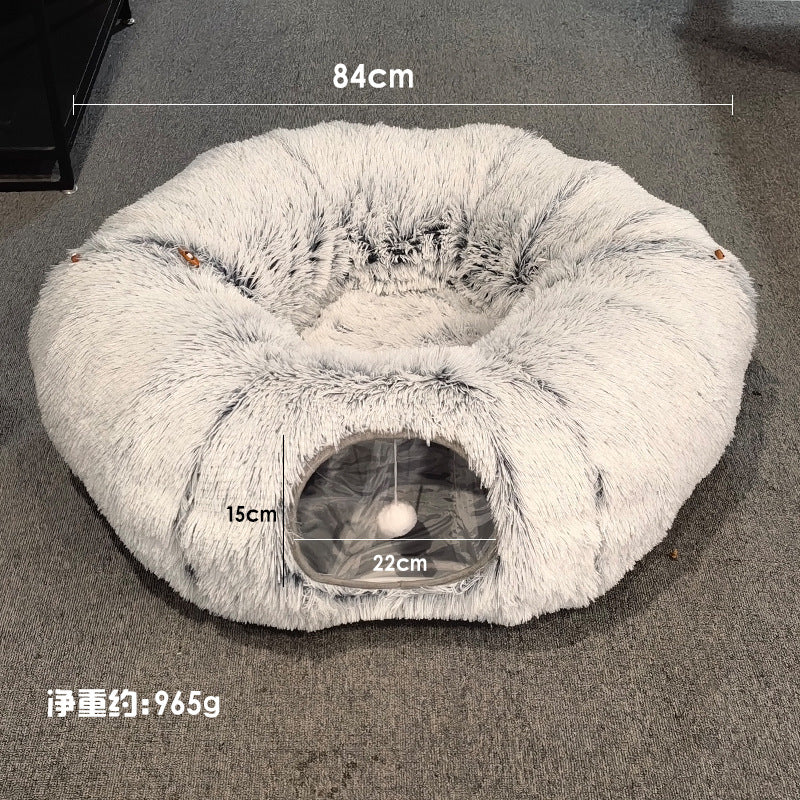 2 in 1 Warm Plush Donut Cat Tunnel/Bed