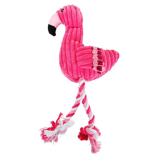 Plush, wear-resistant flamingo dog toy